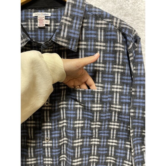Carbon 2 Cobalt Men's Plaid Blue Cotton Long Sleeve Button Up Shirt Size XL - Picture 7 of 9